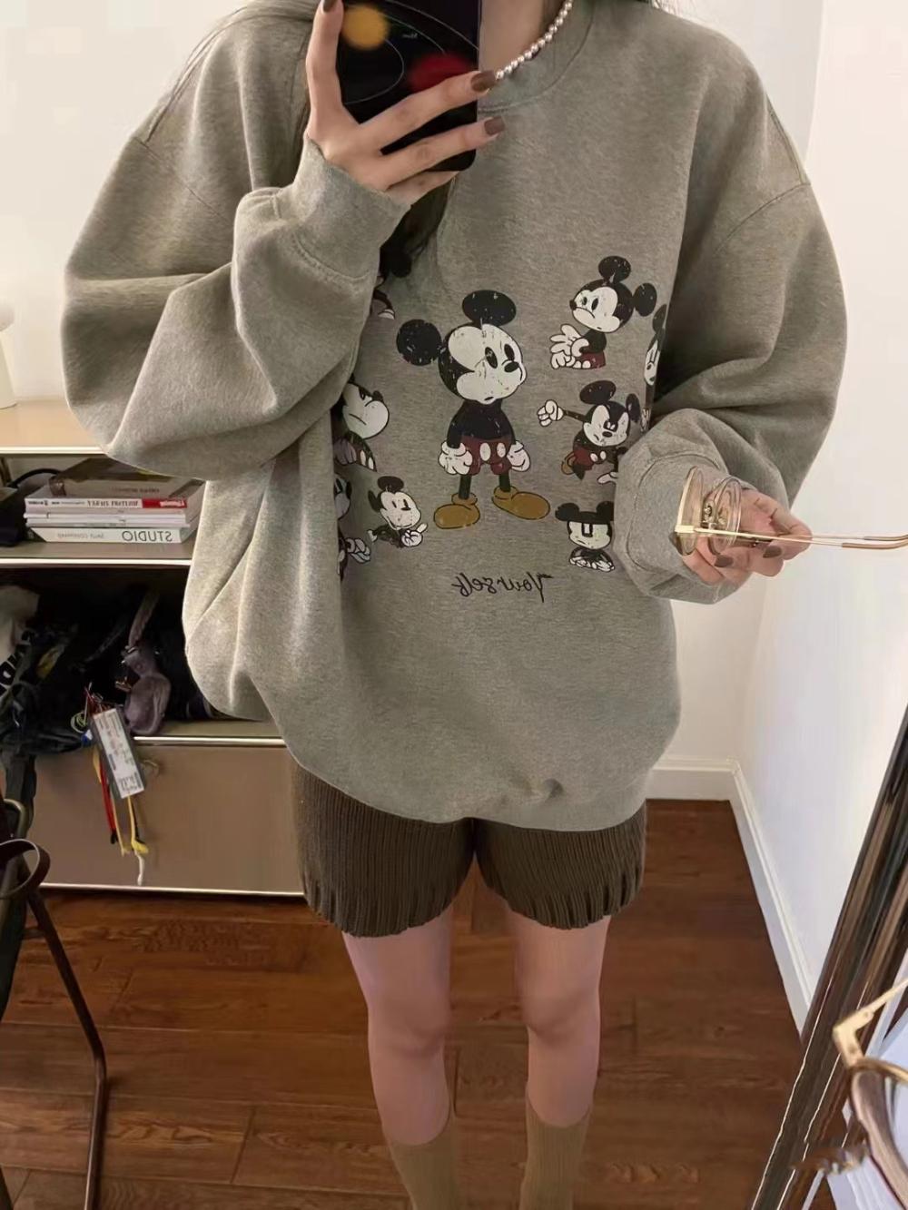 빈티지 2컬러 루즈핏 미키 기모 맨투맨 티셔츠