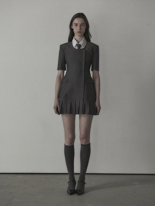 Jenn round neck pleated half sleeve suit jacket dress - Grey