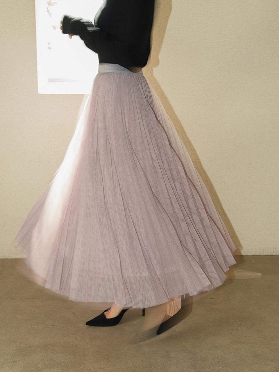 Plissé Tulle Skirt Grey Pink - 플리쎄 튤 스커트 그레이 핑크