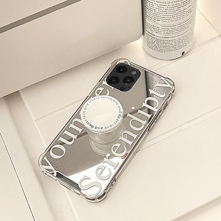 당일출고🚚미러 그립톡 세트 아이폰 핸드폰 케이스[7 8 se2 x 11 12 13 미니 프로 맥스 mini pro max 핸드폰 휴대폰 조약돌 거울 거치대]