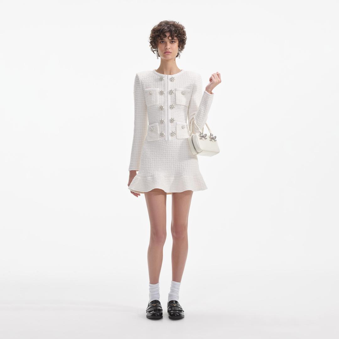 Cream Buttoned Knit Mini Dress - S