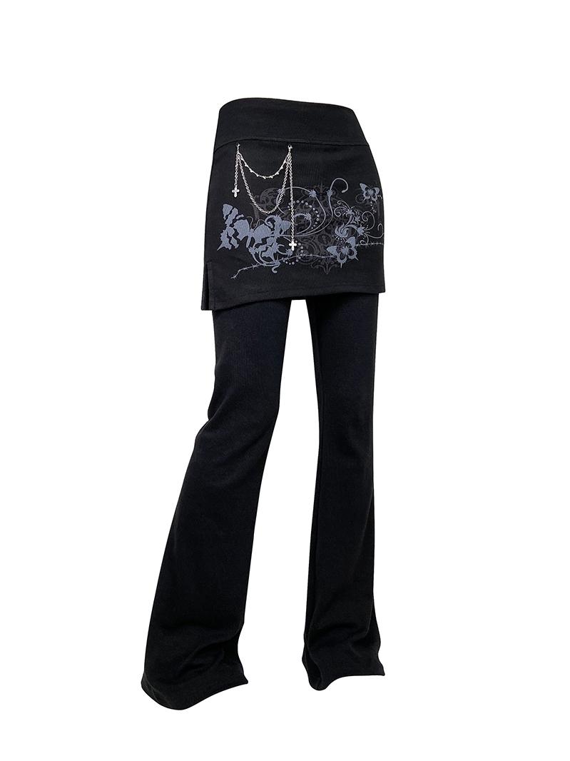 Butterfly Print Flared Skirt Pants