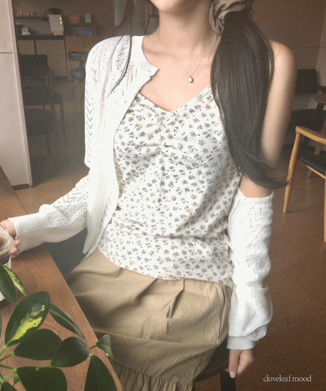 빈티지 잔꽃 셔링 리본 슬립나시