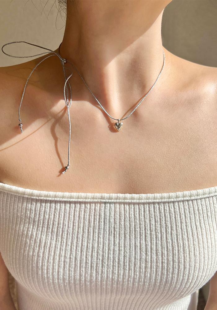 Silver Chubby Heart String Necklace