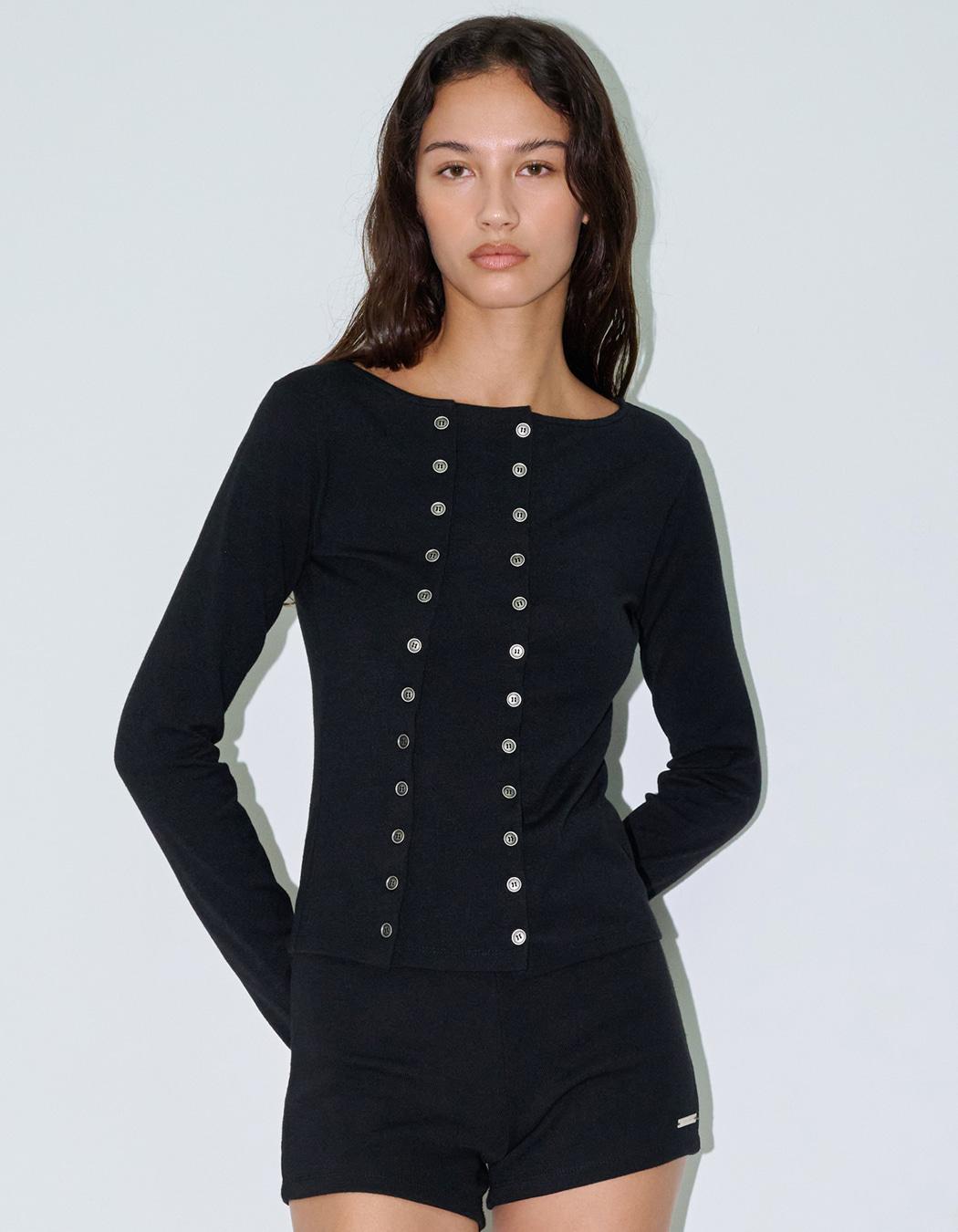 BUTTON TWO WAY CARDIGAN, BLACK