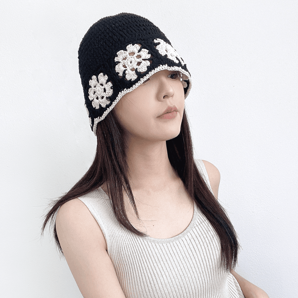 [3col/일부당일] 에잇 플라워 크로셰 여성 여름 뜨개 니트 벙거지모자 버킷햇