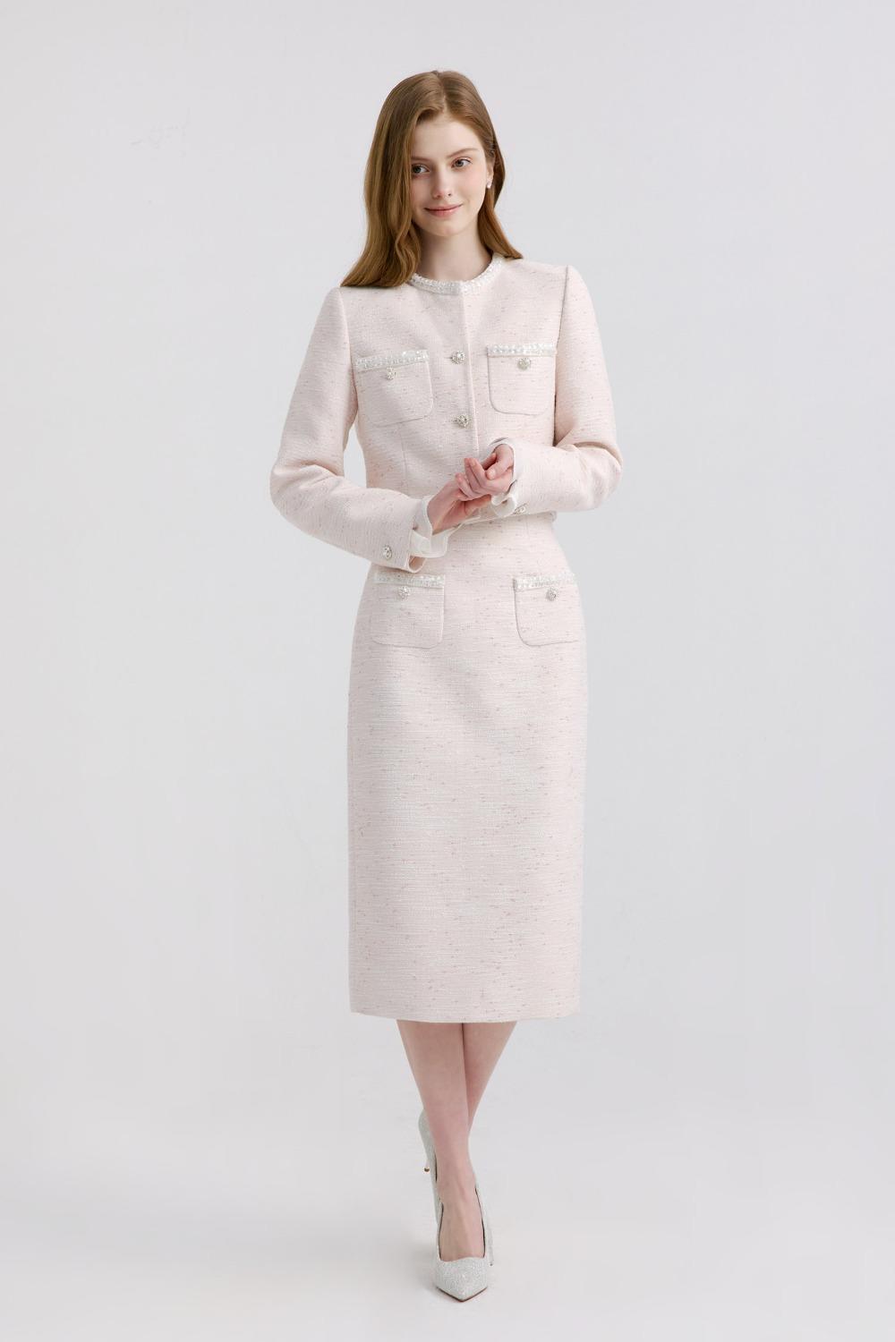 로지 트위드 스커트 - 핑크