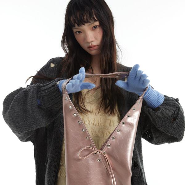 Eyelet Tie Triangle Bag – Rose Pink