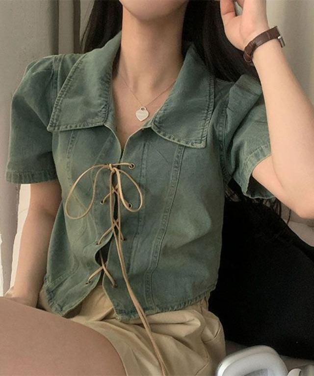 은은한워싱, 아일렛 데님 카라 블라우스