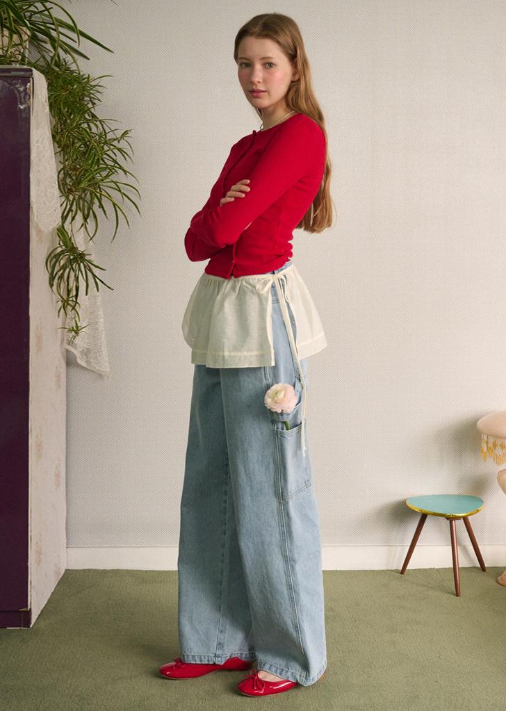 Carpenter wide denim pants [Light Blue]