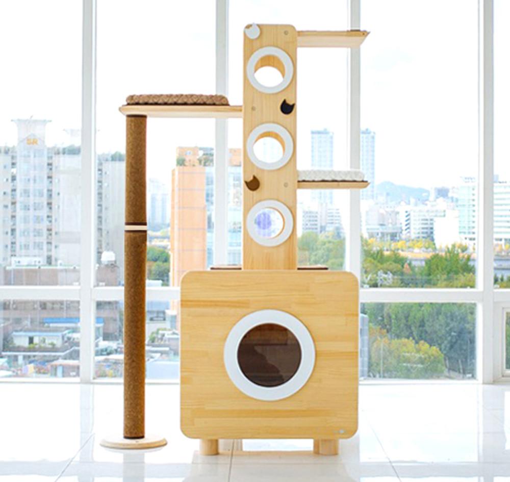 디어캣 고양이 화장실 일체형 원목 캣폴 캣타워