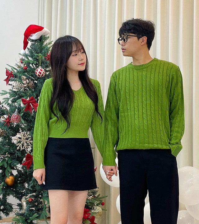 [5컬러] 꽈배기니트 남녀공용 라운드 브이넥 꽈배기 크롭니트 오버핏 니트 긴팔니트 꼬임니트 겨울니트 커플룩 시밀러룩 데이트룩 크리스마스룩 연말룩