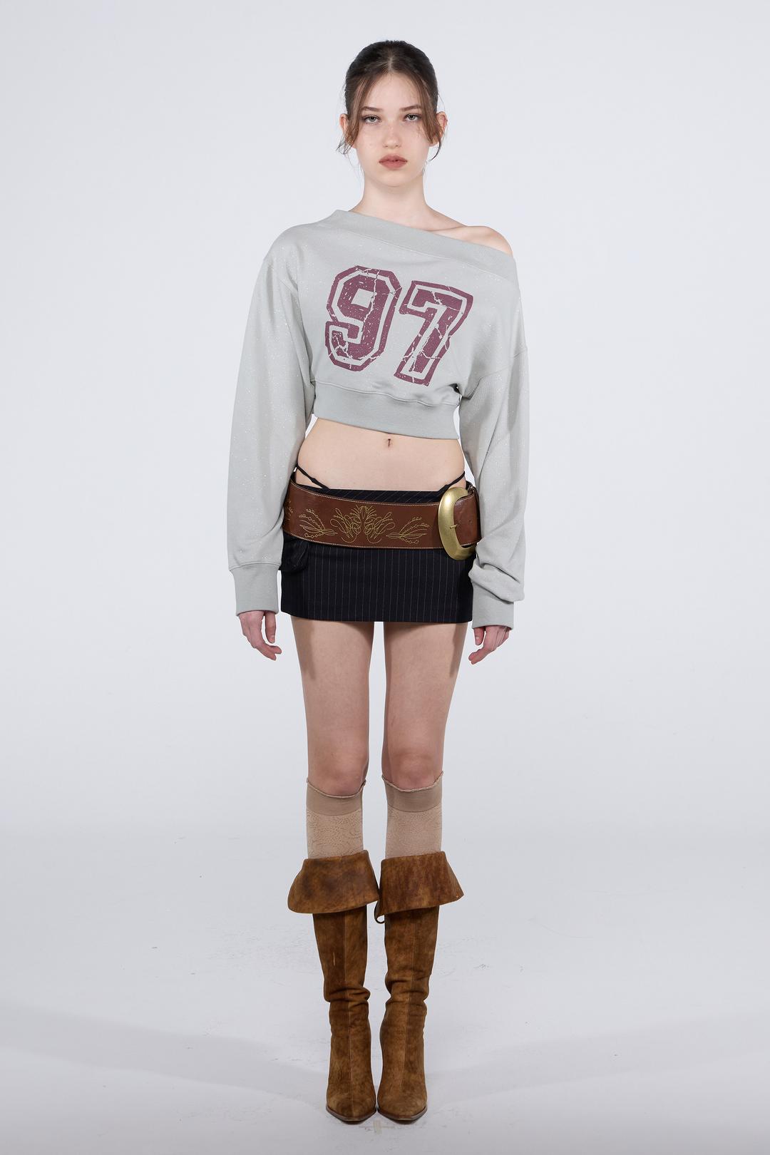 Off-Shoulder Cropped Sweatshirt Sage