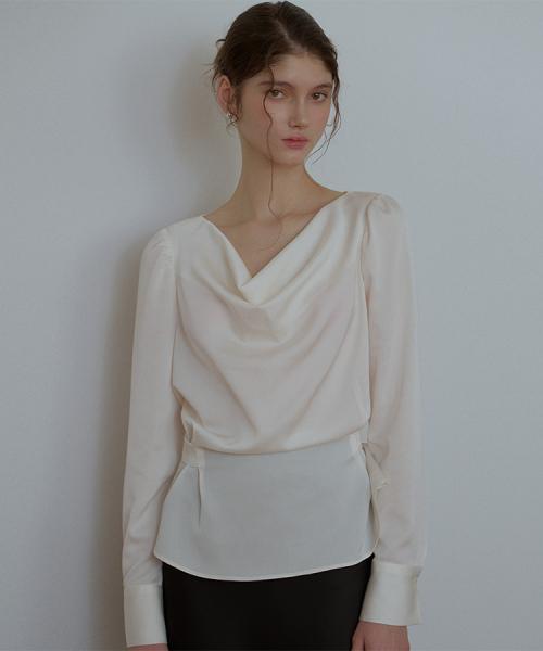 Cowl Neck Drape Blouse [Cream]