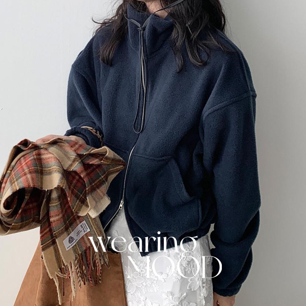 [당일발송] 하이넥 후리스 집업 투웨이 크롭 플리스 자켓 웨어링무드 (2c)