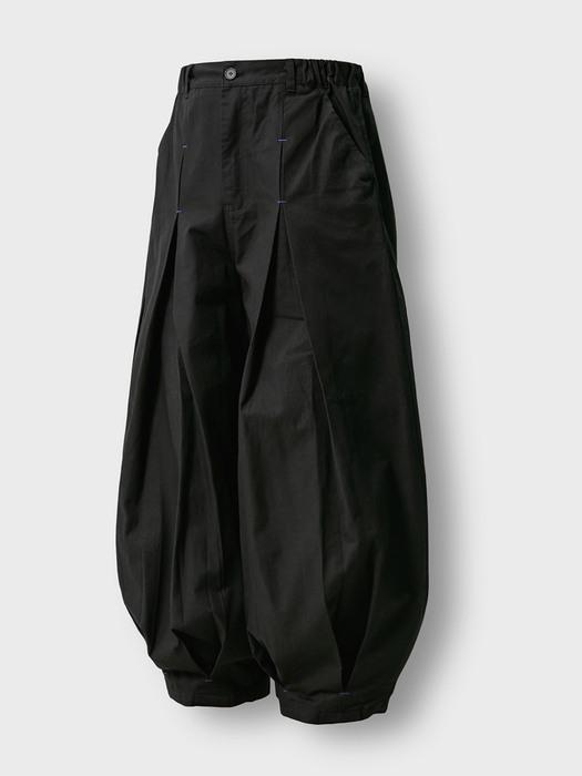 Unbalance Long Tuck Balloon Pants - Black