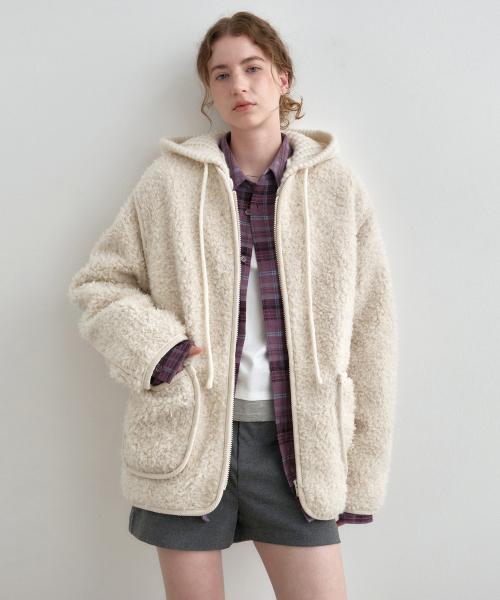 니트 후드 퀼팅 퍼 자켓 라이트베이지 MDJK048LBEIGE