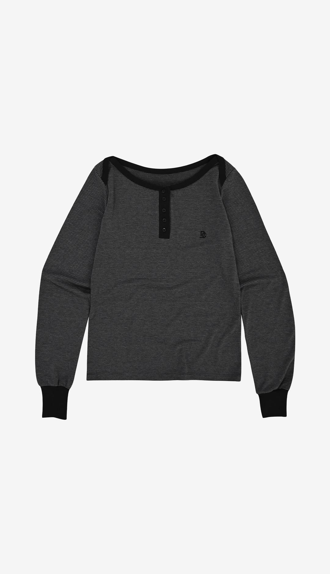 227. Boatneck Stripe T _ Black