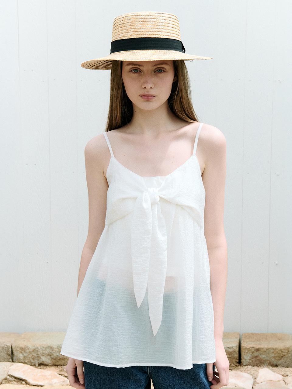 SHIRRING RIBBON SLEEVELESS WHITE