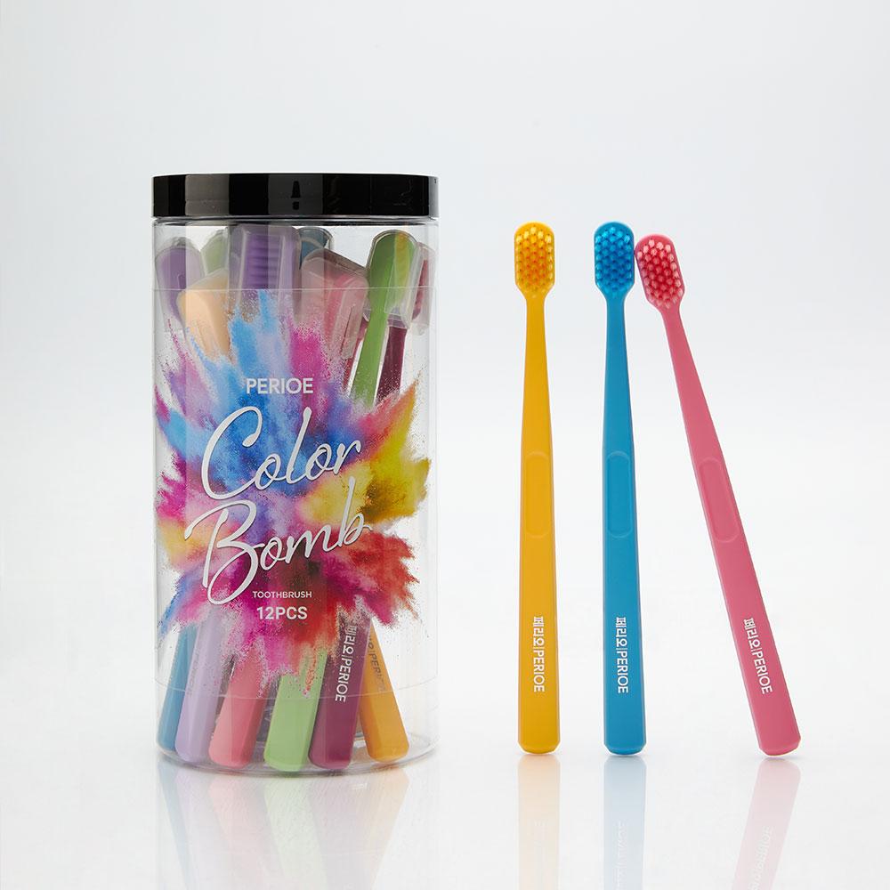 [예쁜 칫솔] 페리오 컬러밤 세상 예쁜 초극세모 칫솔 12개(칫솔캡 포함)
