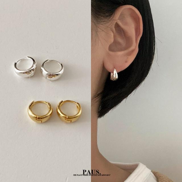 Paus. 실버 925 물방울 원터치 링 귀걸이 (2 colors)