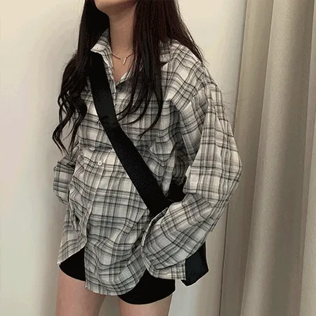 [여름*.*/살탐방지🤍] 포스트 루즈핏 체크 셔츠 남방