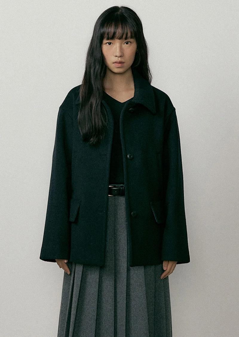 LINGSEOUL - standard wool short coat-black