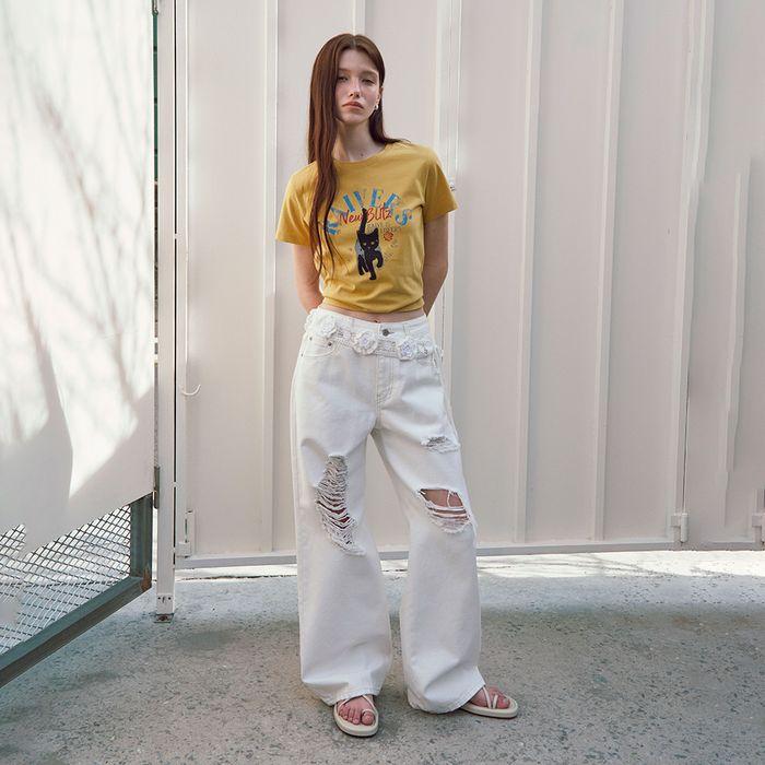 Destroyed Color Denim Pants in White VJ4ML172-01