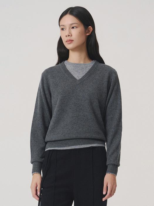 캐시미어 에센셜 블렌드 브이넥 차콜