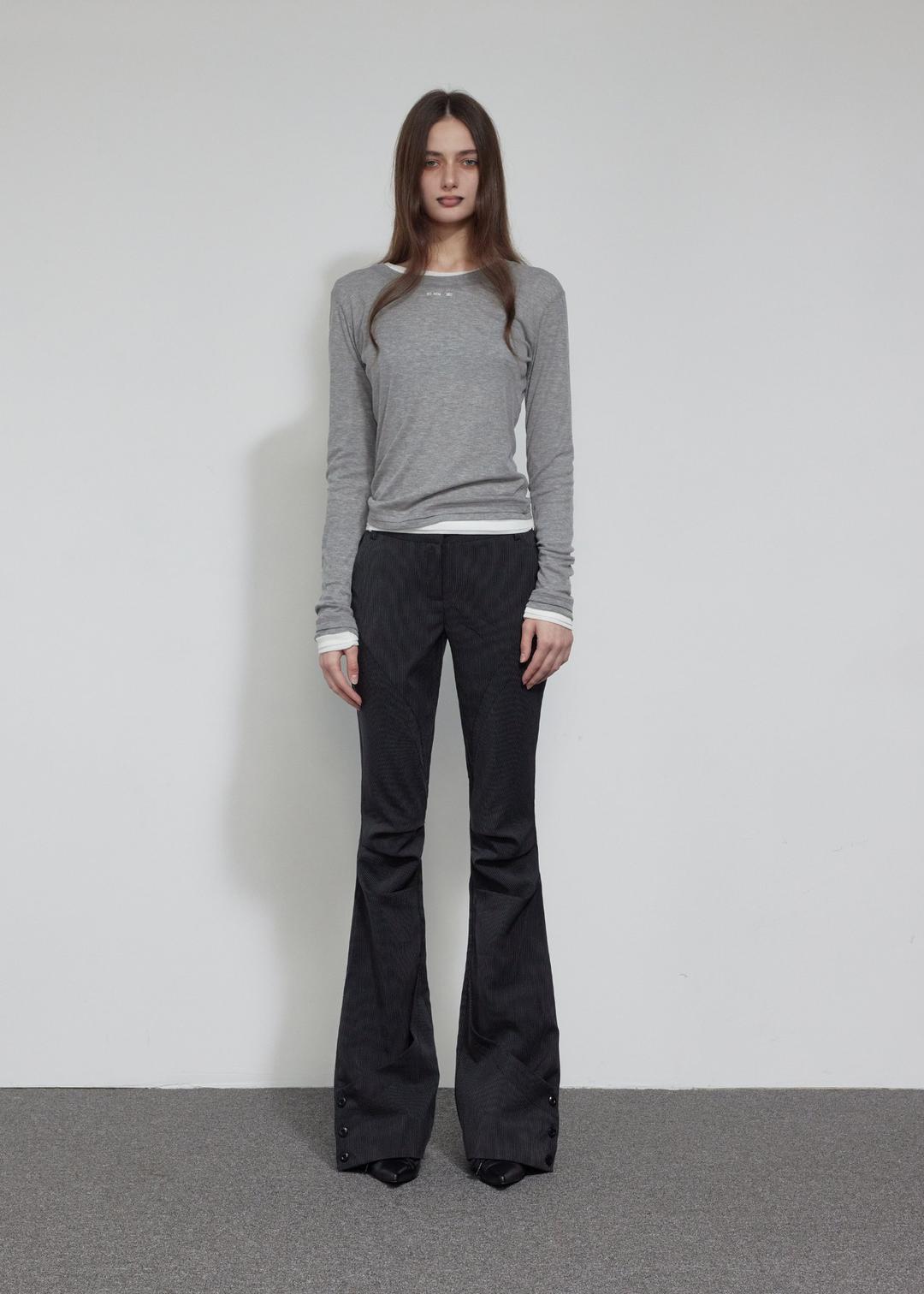 LAYERED ROUND NECK T, GRAY