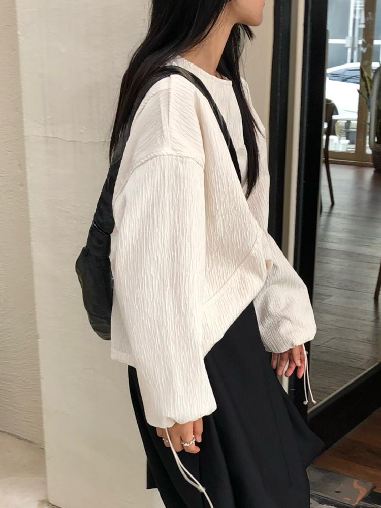 운스 다이브 소매 포인 라운드 블라우스 2color