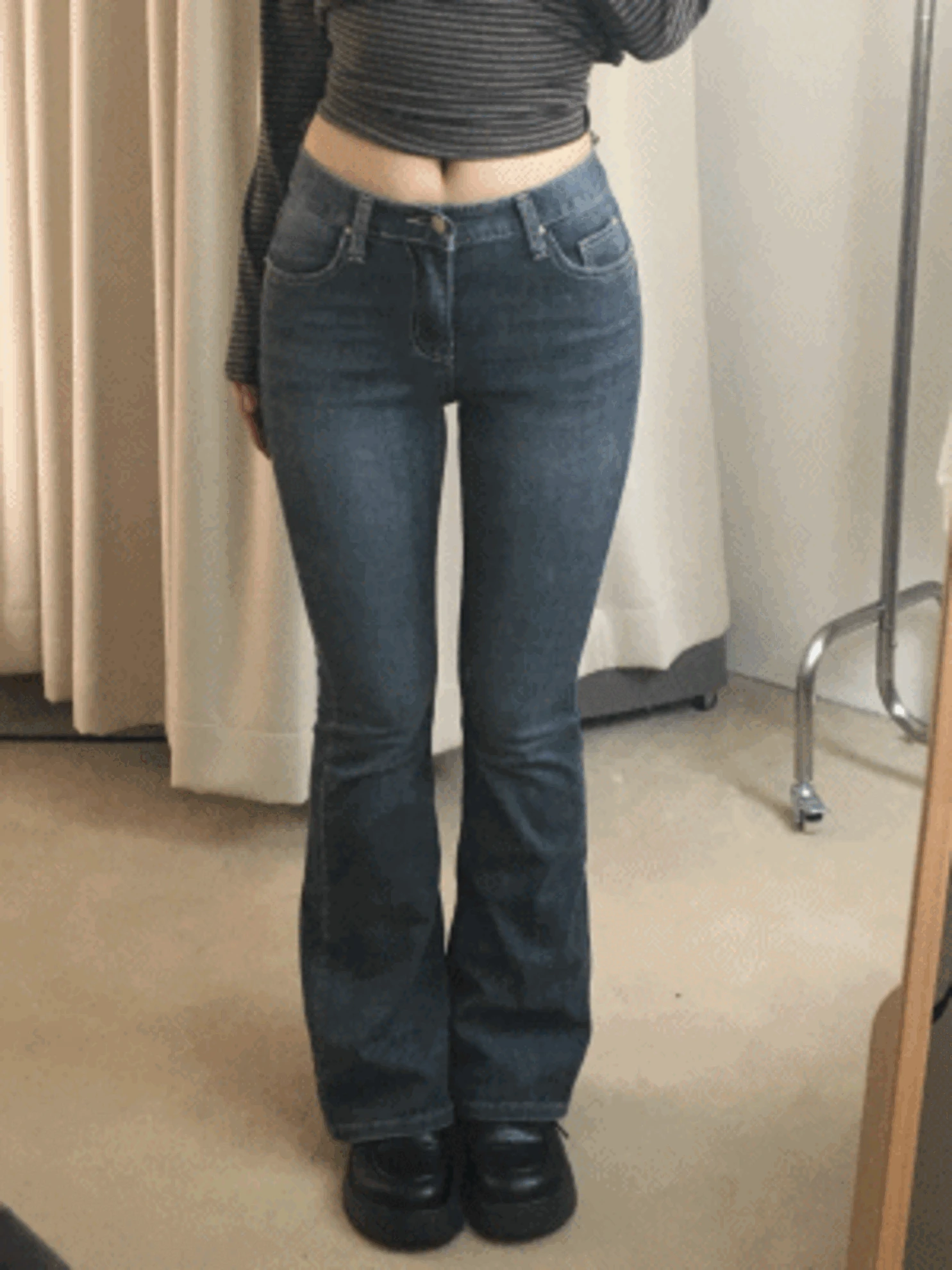 [미친핏🤎/허얇골넓] 니엘 백포켓 부츠컷팬츠 부츠컷청바지 반하이 세미로우 진청 미드라이즈 골반보정 (S~L)