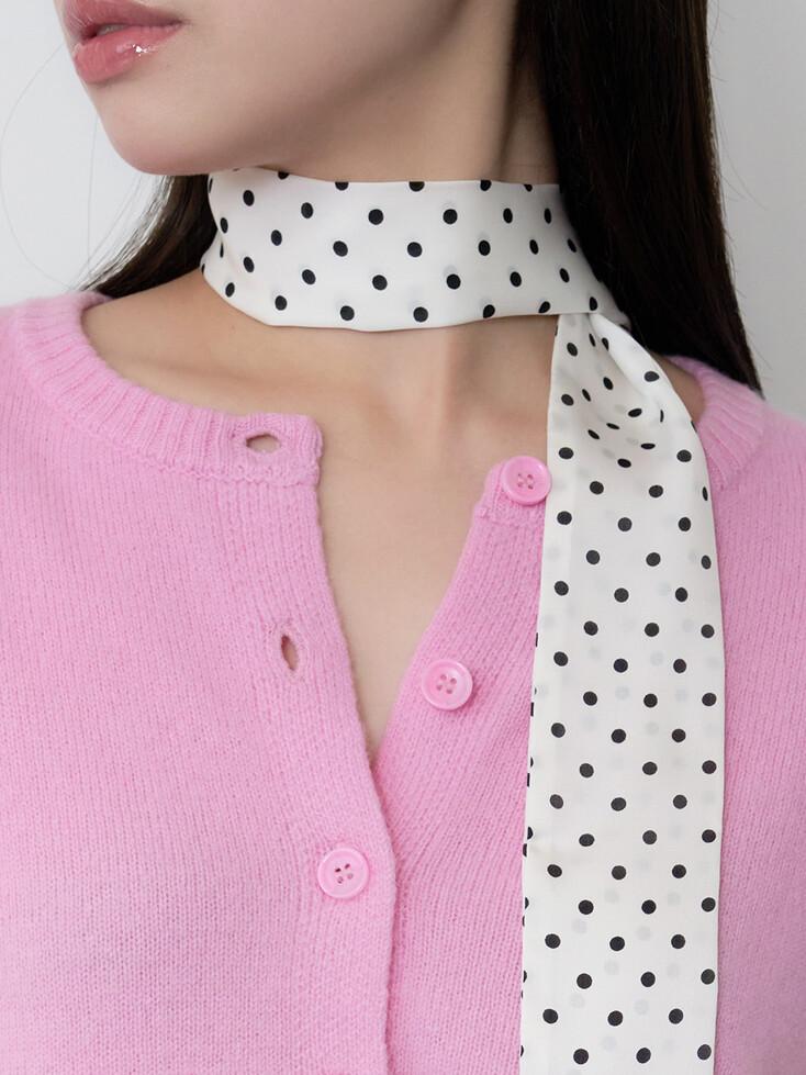 dot silky long scarf - white