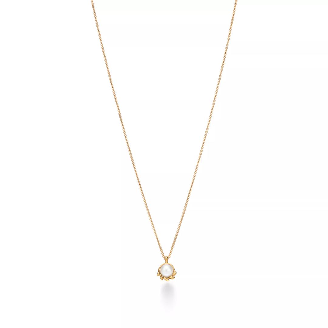 올리브 리프 펜던트, 옐로우 골드, 진주 세팅