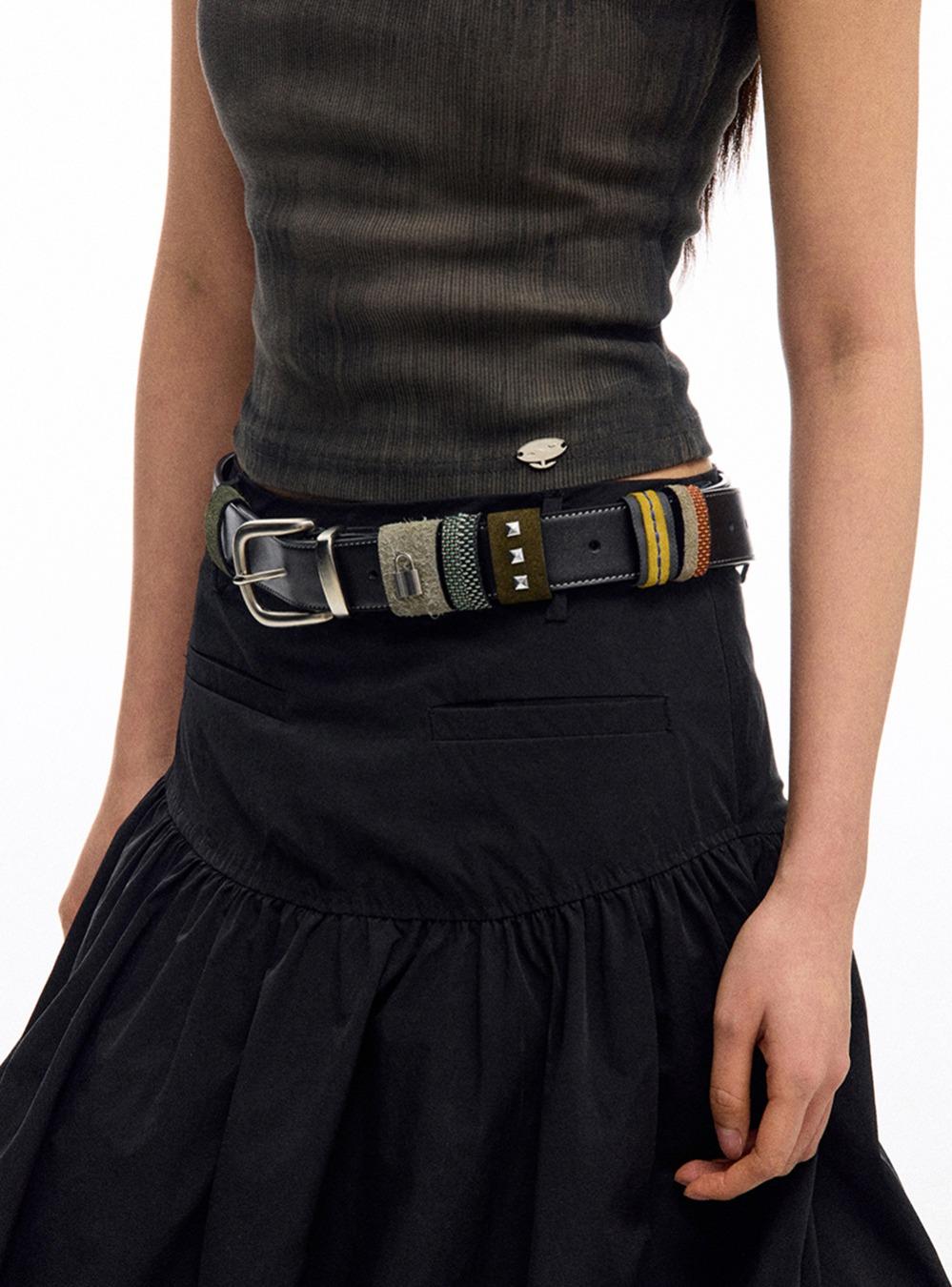 Block Rivet Leather Belt