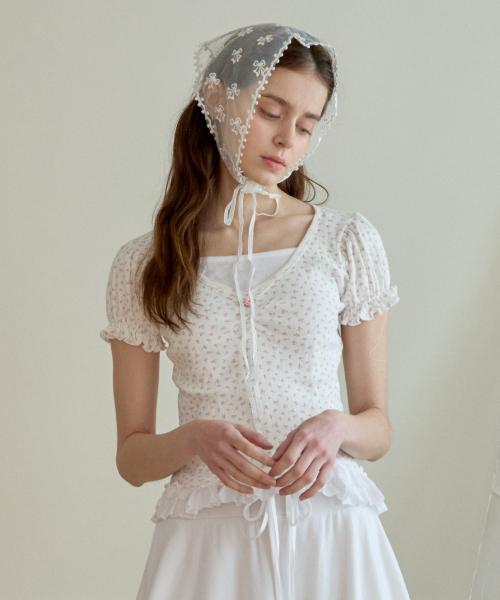 FLOWER SHIRRING PUFF T-SHIRT_IVORY