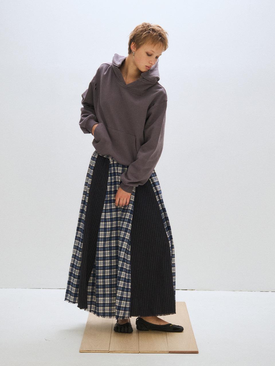 [PLZPROJECT]OVER CHECK MAXI SKIRT, BLUE