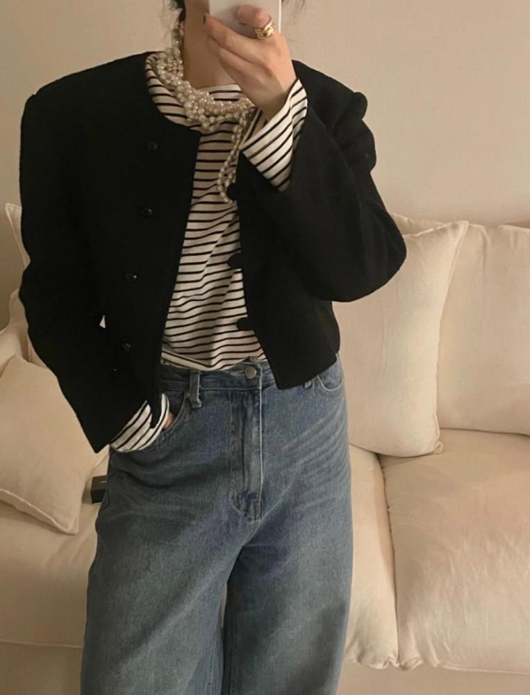 [검정노랑 당일] basket 바스켓 토리 트위드 자켓 노카라 크롭재킷 (3colors)