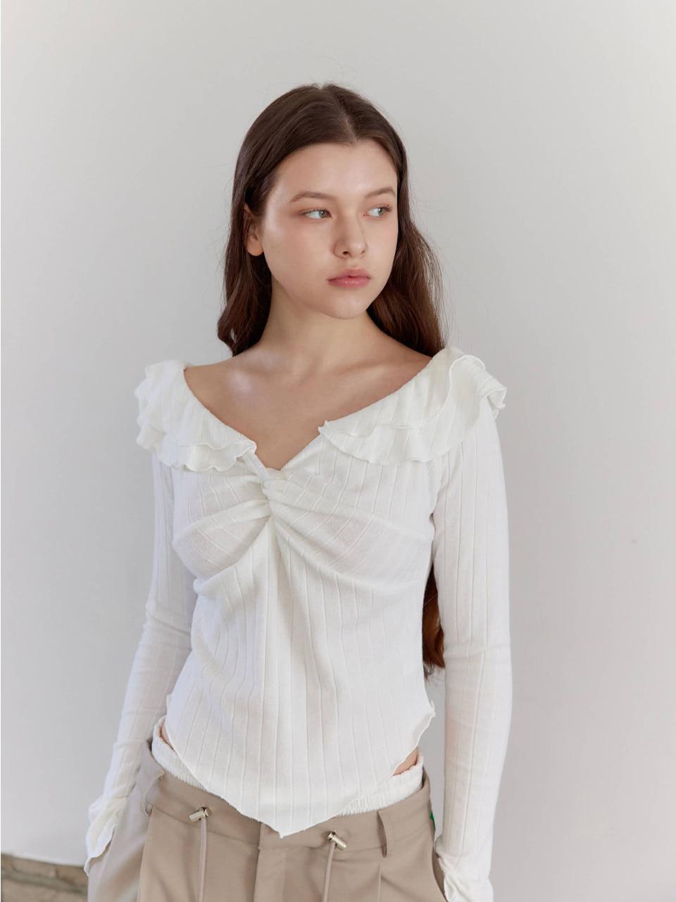 TWISTED OFF SHOULDER T-SHIRT / WHITE