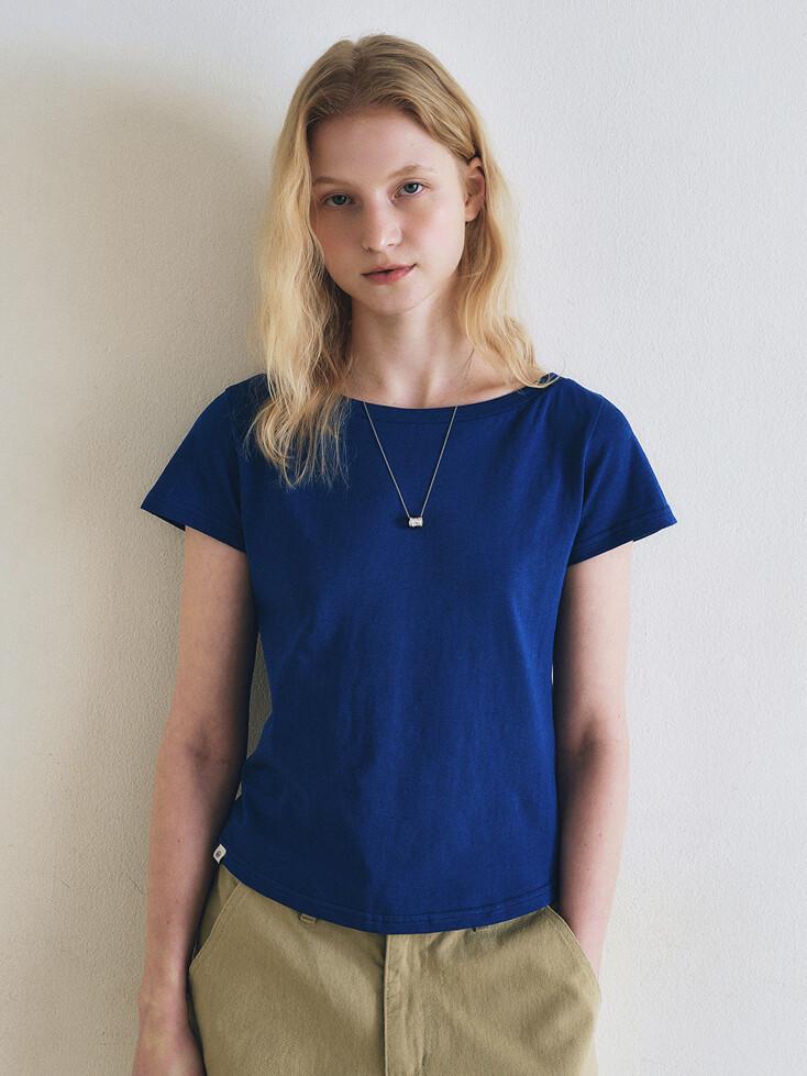 Boatneck color short sleeve t-shirt_Blue
