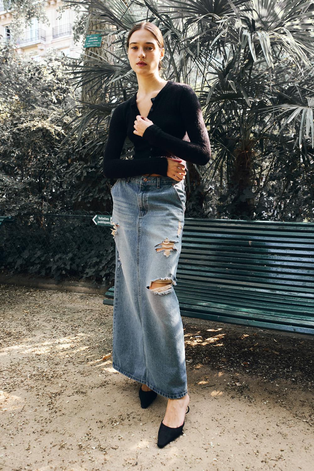 Damage Maxi Denim skirt