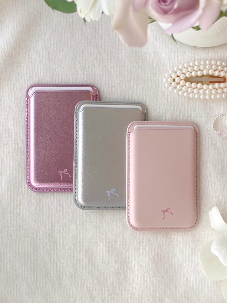 리본 맥세이프 카드지갑 홀더 포켓 (베이비핑크, 글리터핑크, 실버)