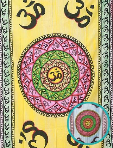 옴 로터스 (2종)  인도 태피스트리 벽장식천  (싱글사이즈)