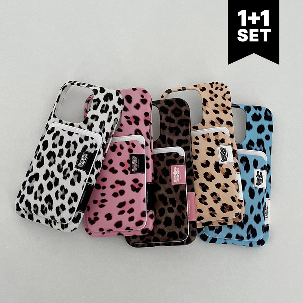 [1+1set] 플러피 레오파드 라벨 [맥세이프 하드 폰케이스+맥세이프 카드슬롯]