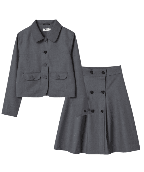 [Set] Heart Botton Point Set-up Charcoal