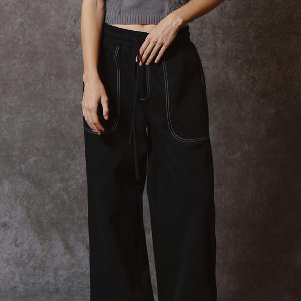 ROUND POCKET JOGGER PANTS - BLACK