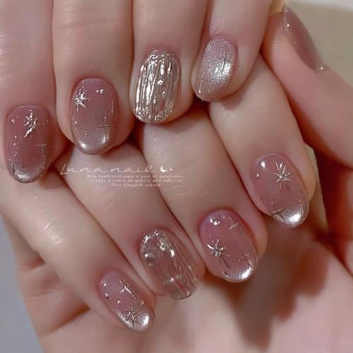 하늘에 반짝이는 골드펄 네일팁