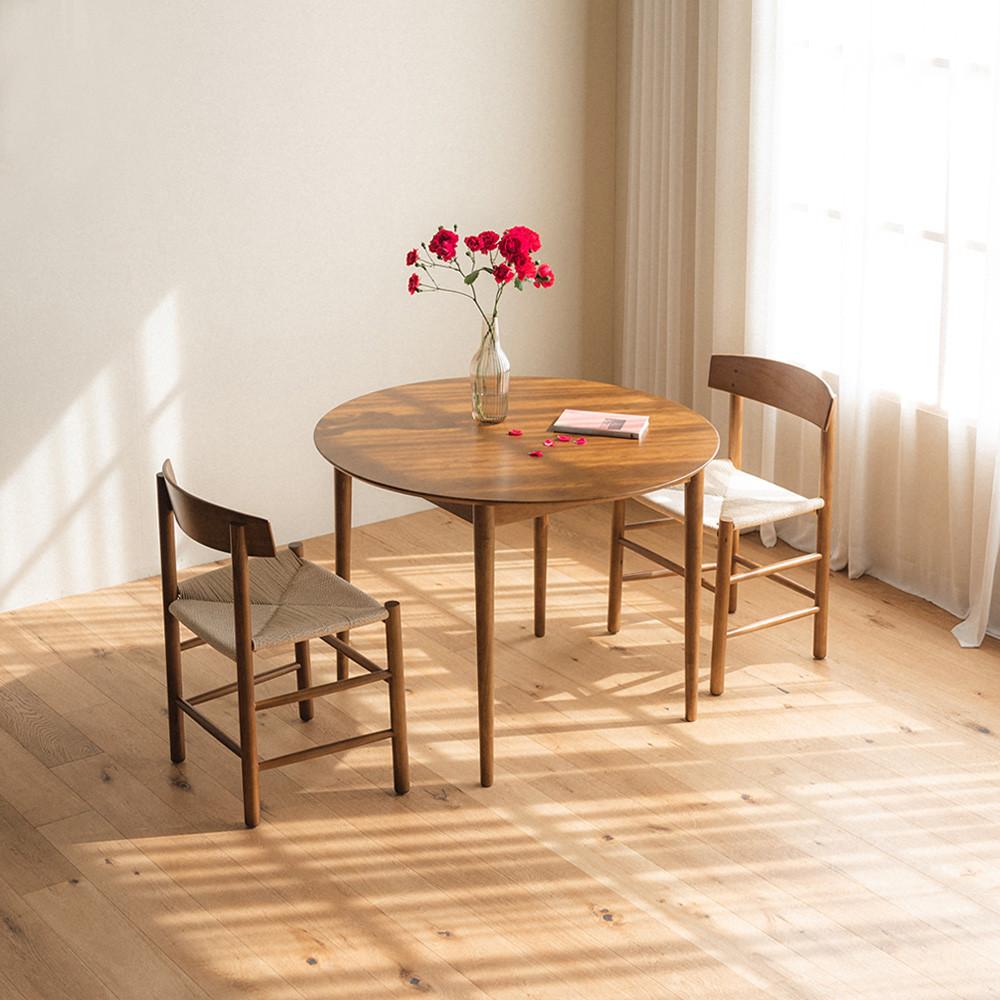 [희망일배송] 버킨 월넛 인테리어 원목 원형 2인 식탁세트 (의자2)