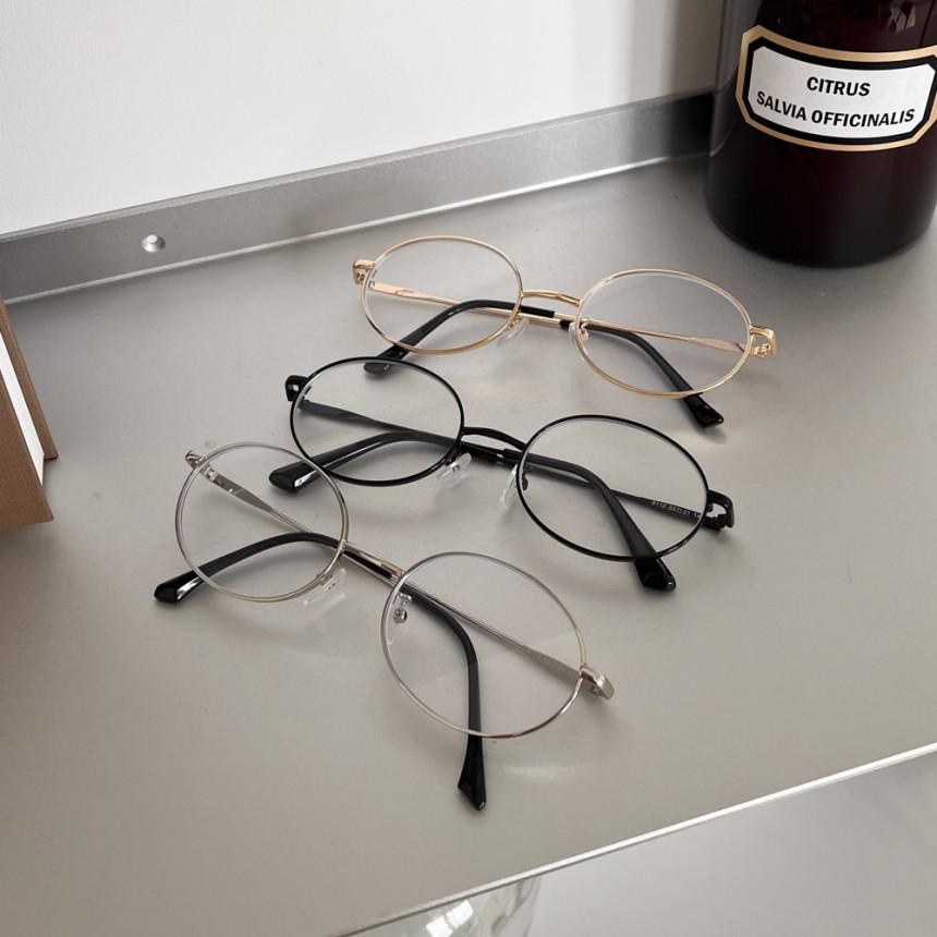 [블루라이트차단] 메탈리 동글 실버 얇은테 남녀공용 뿔테 안경 3color