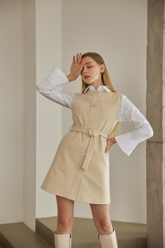 Belted Vest Dress (Ivory)